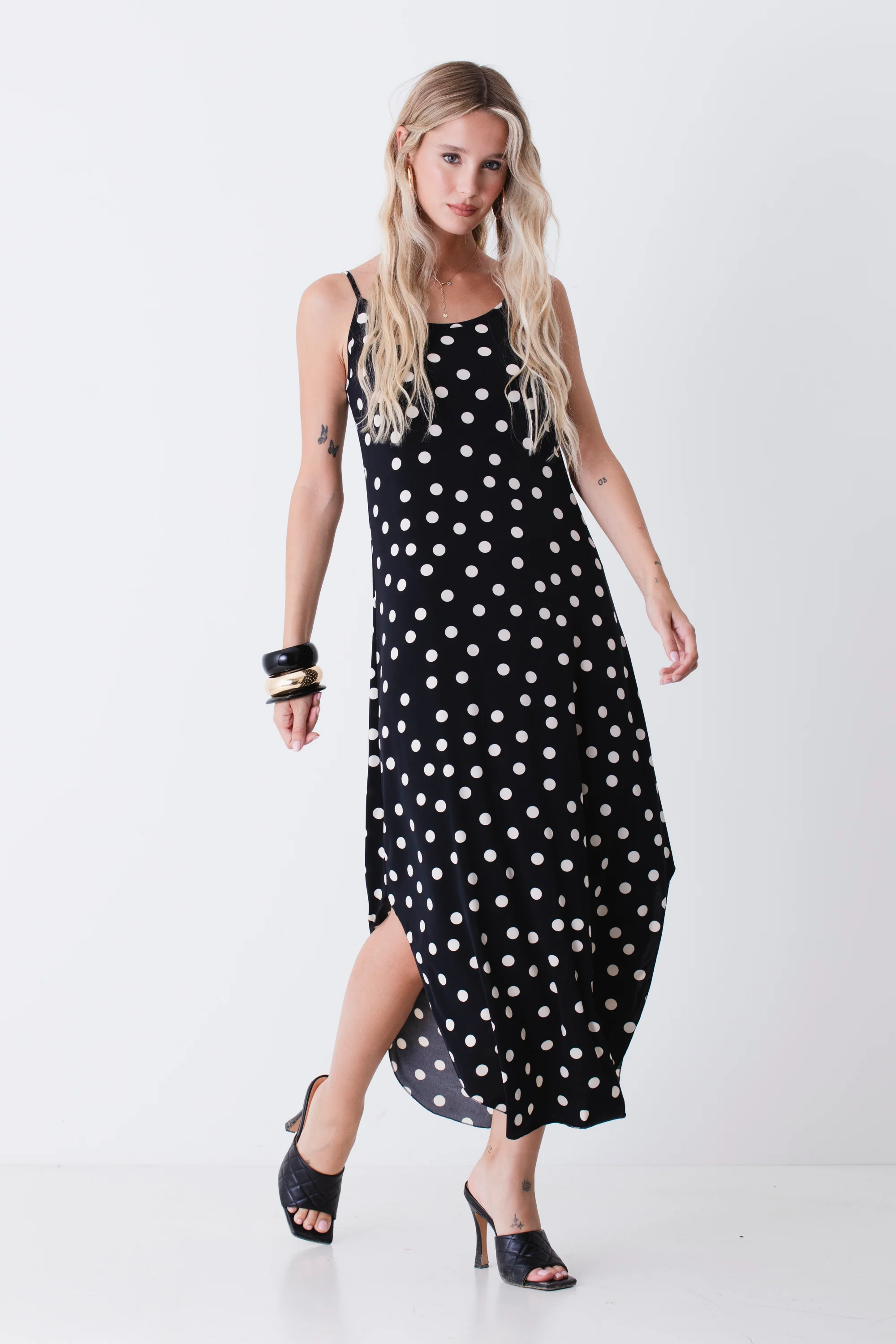 Abito lungo fantasia pois in jersey elasticizzato - PE26