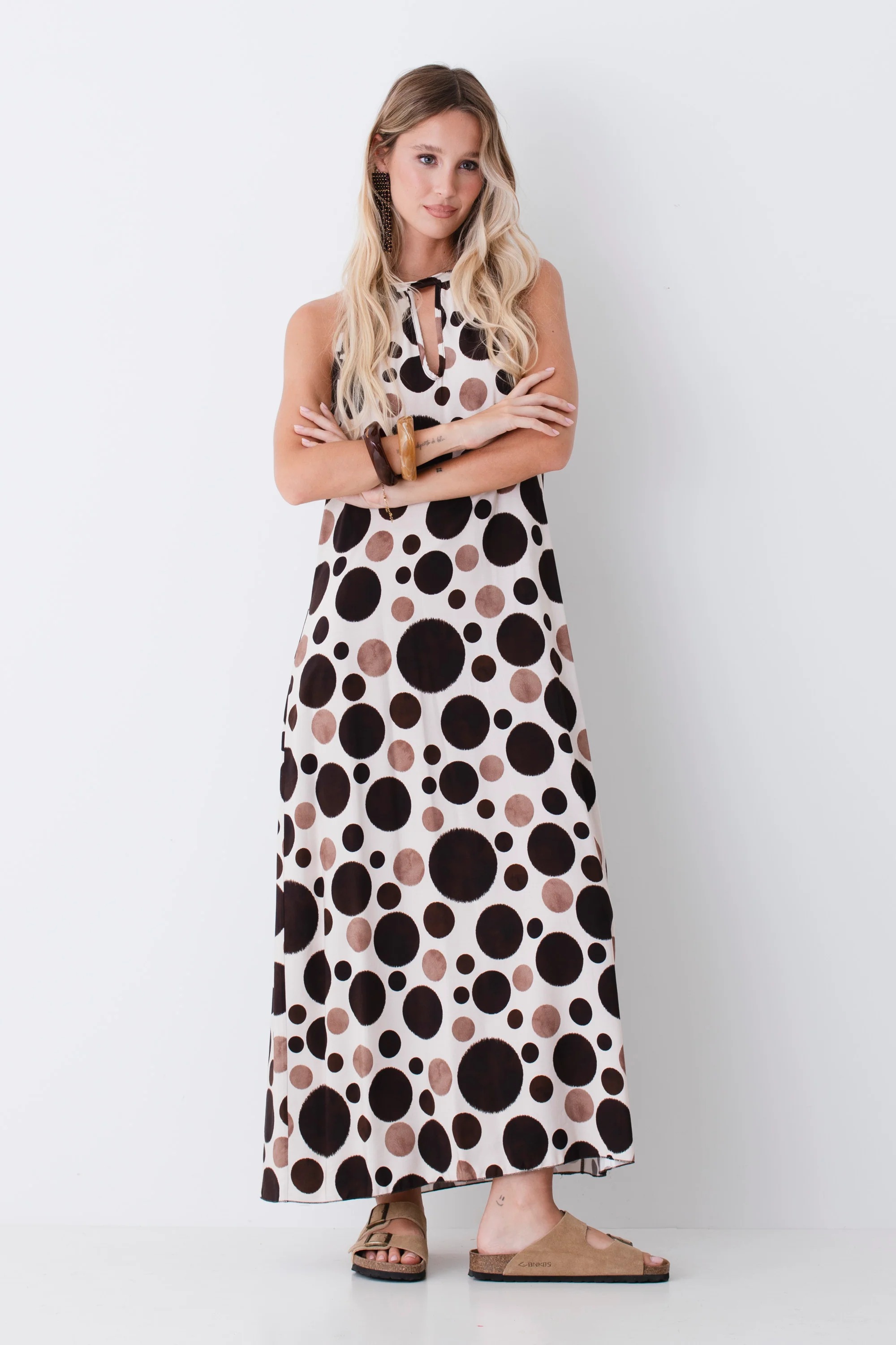 Abito lungo halterneck in viscosa fantasia maxi pois - PE26 - Image 4
