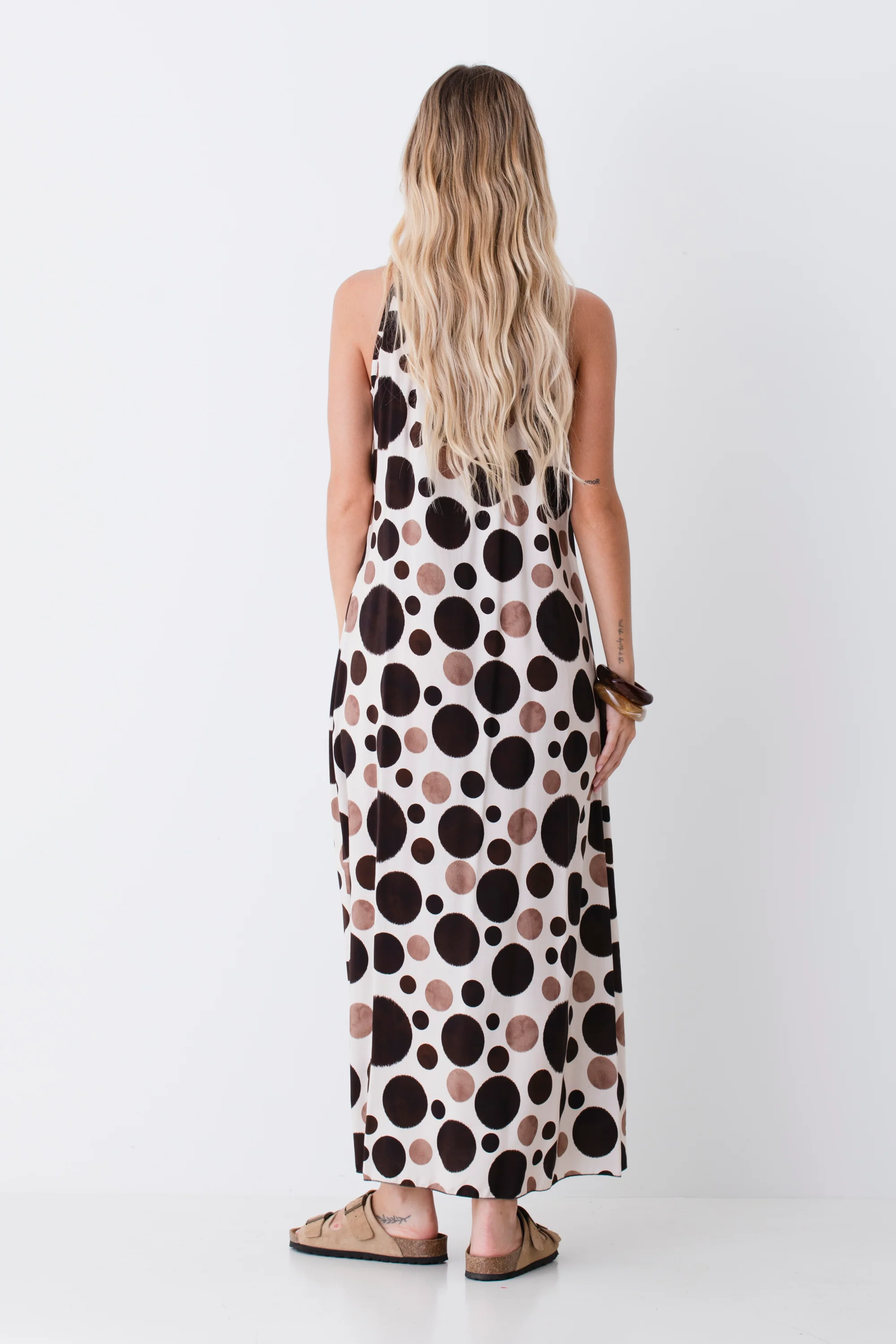 Abito lungo halterneck in viscosa fantasia maxi pois - PE26 - Image 5