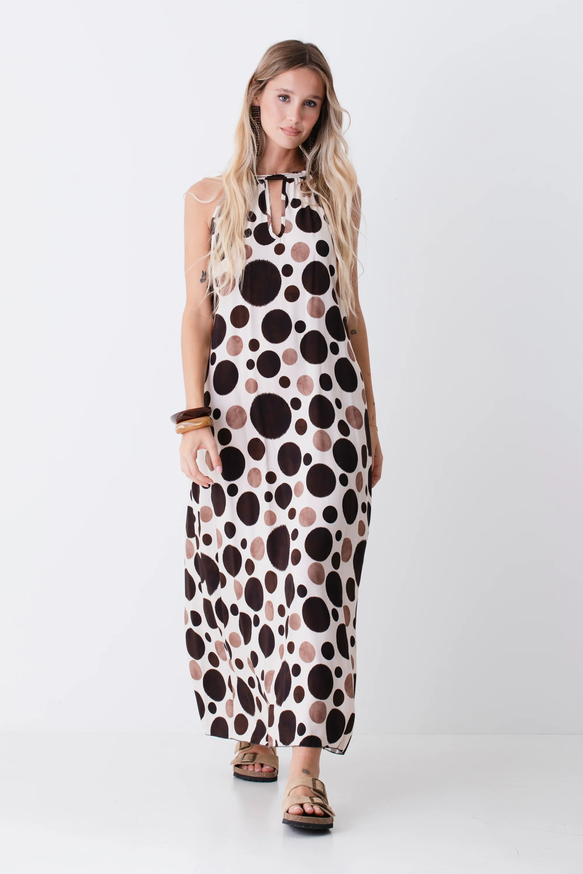 Abito lungo halterneck in viscosa fantasia maxi pois - PE26 - Image 6