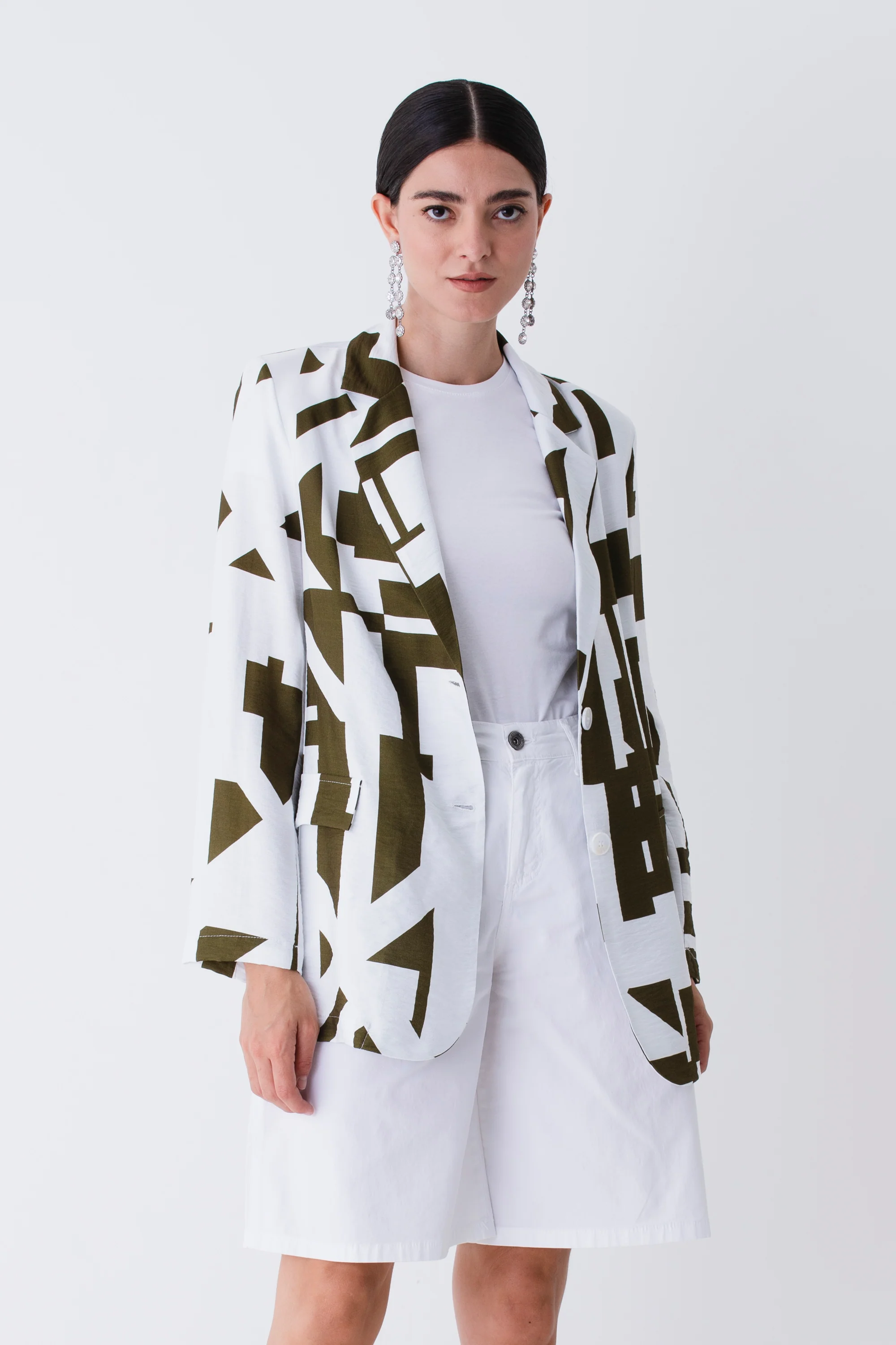 Blazer ad un petto in rayon fantasia geometrica - PE25