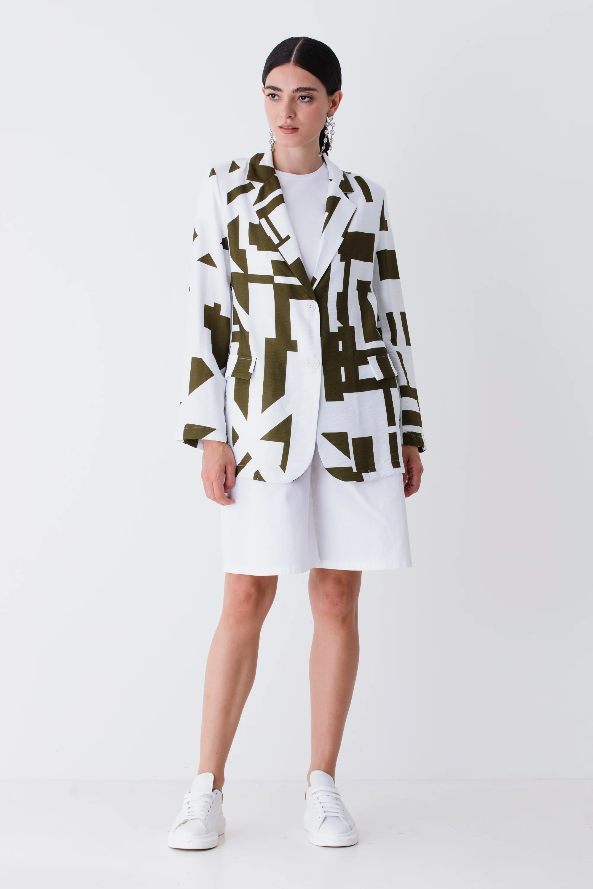 Blazer ad un petto in rayon fantasia geometrica - PE25 - Image 2
