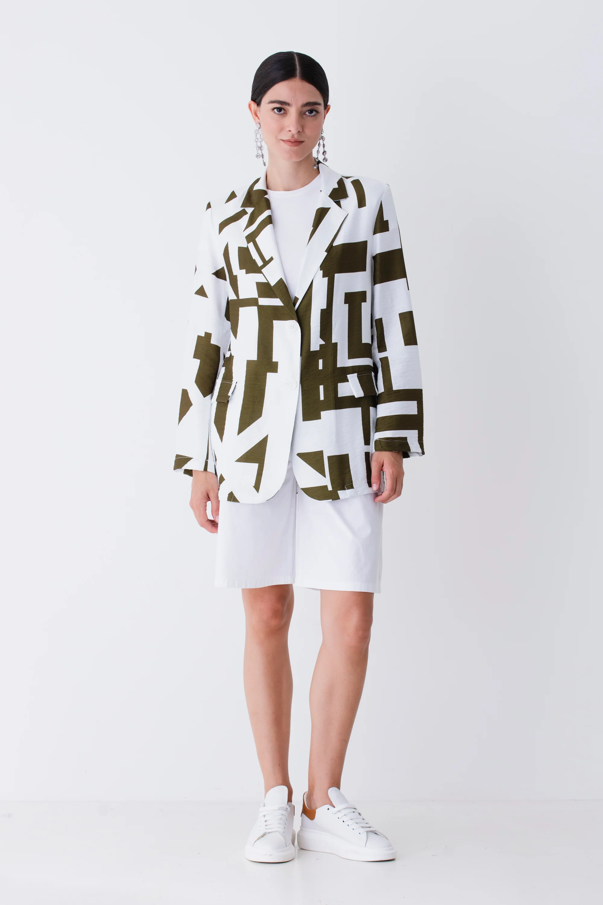 Blazer ad un petto in rayon fantasia geometrica - PE25 - Image 3