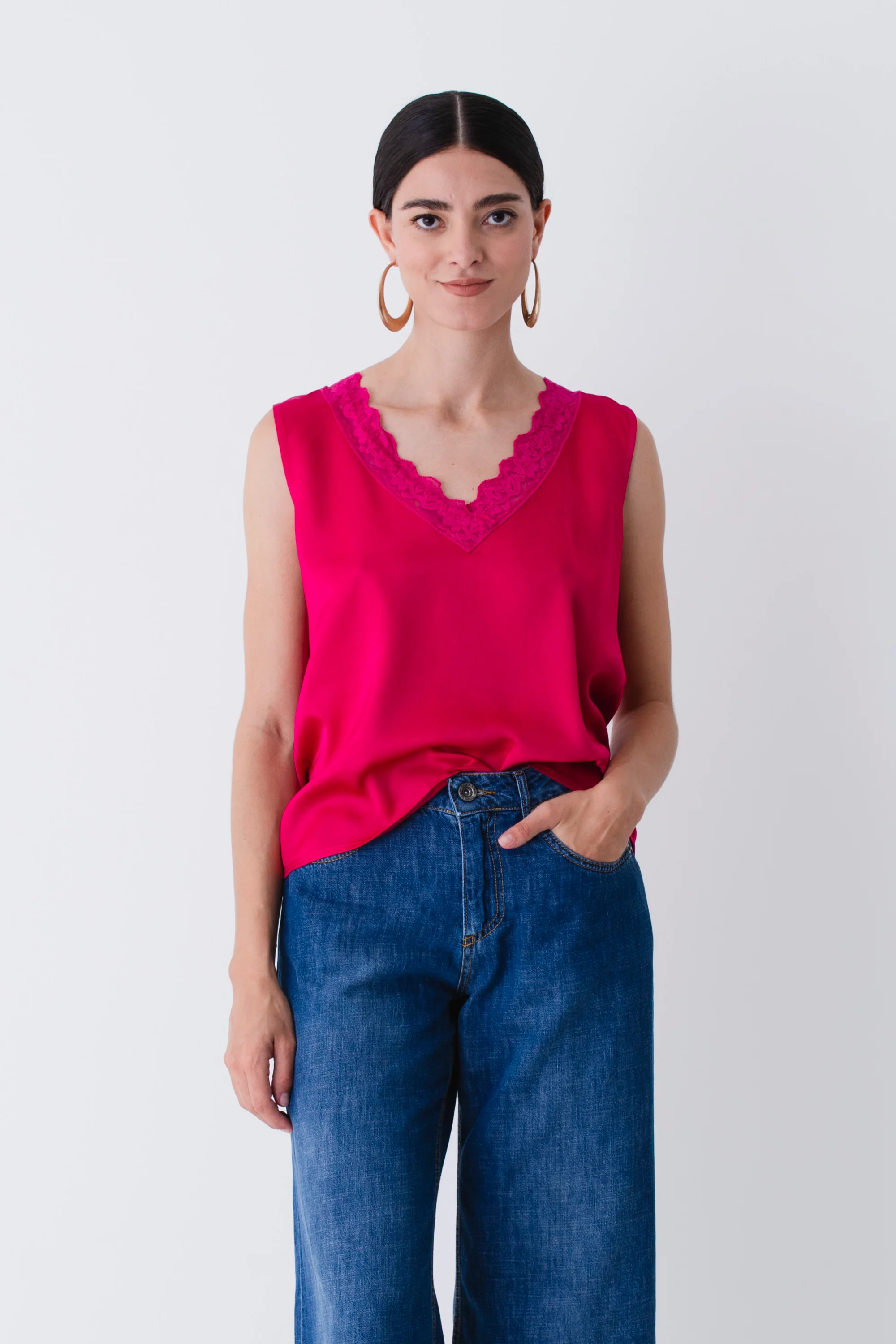 Blusa con pizzo in raso di viscosa - PE25