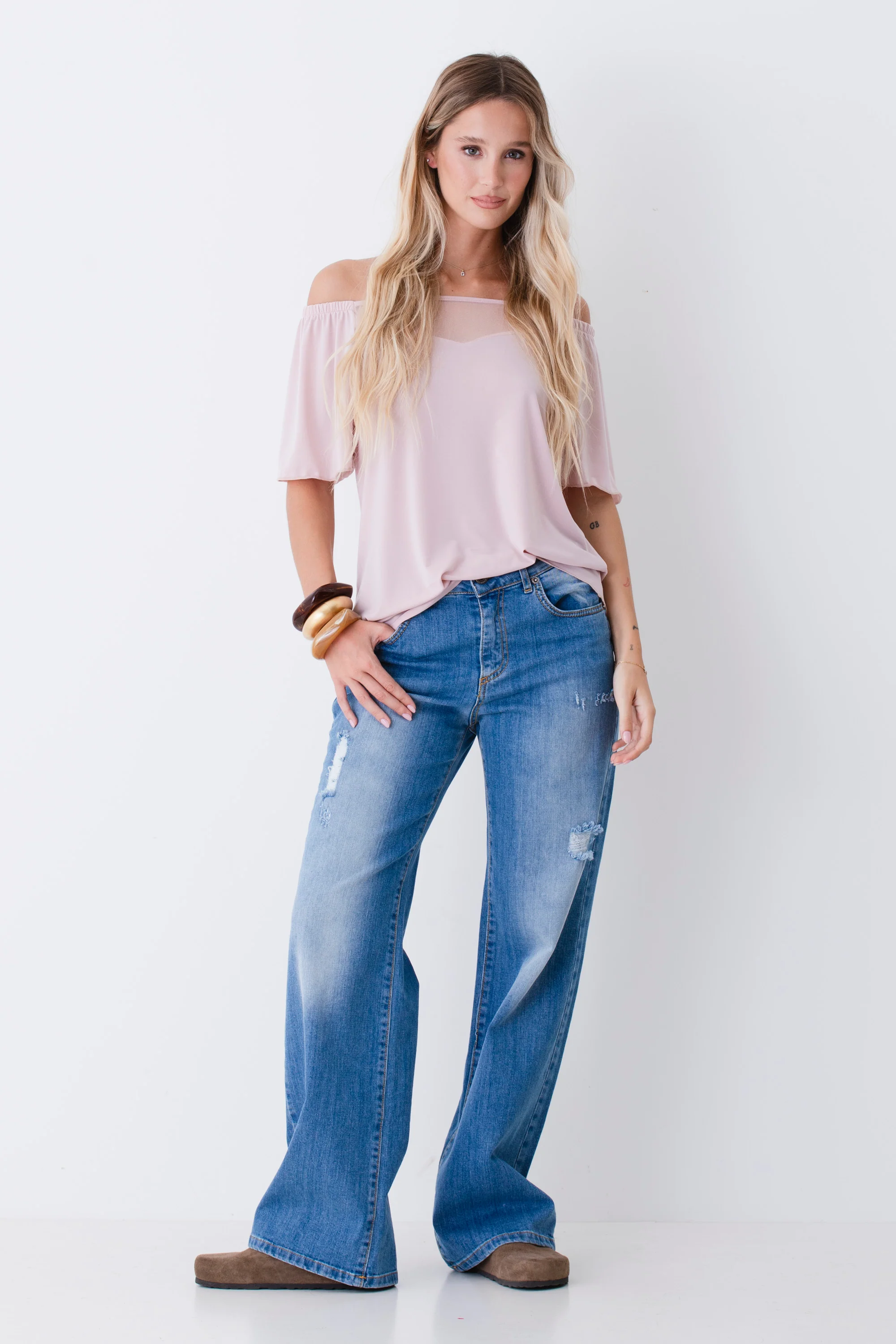 Blusa in jersey elasticizzato con inserto in tulle - PE26 - Image 2