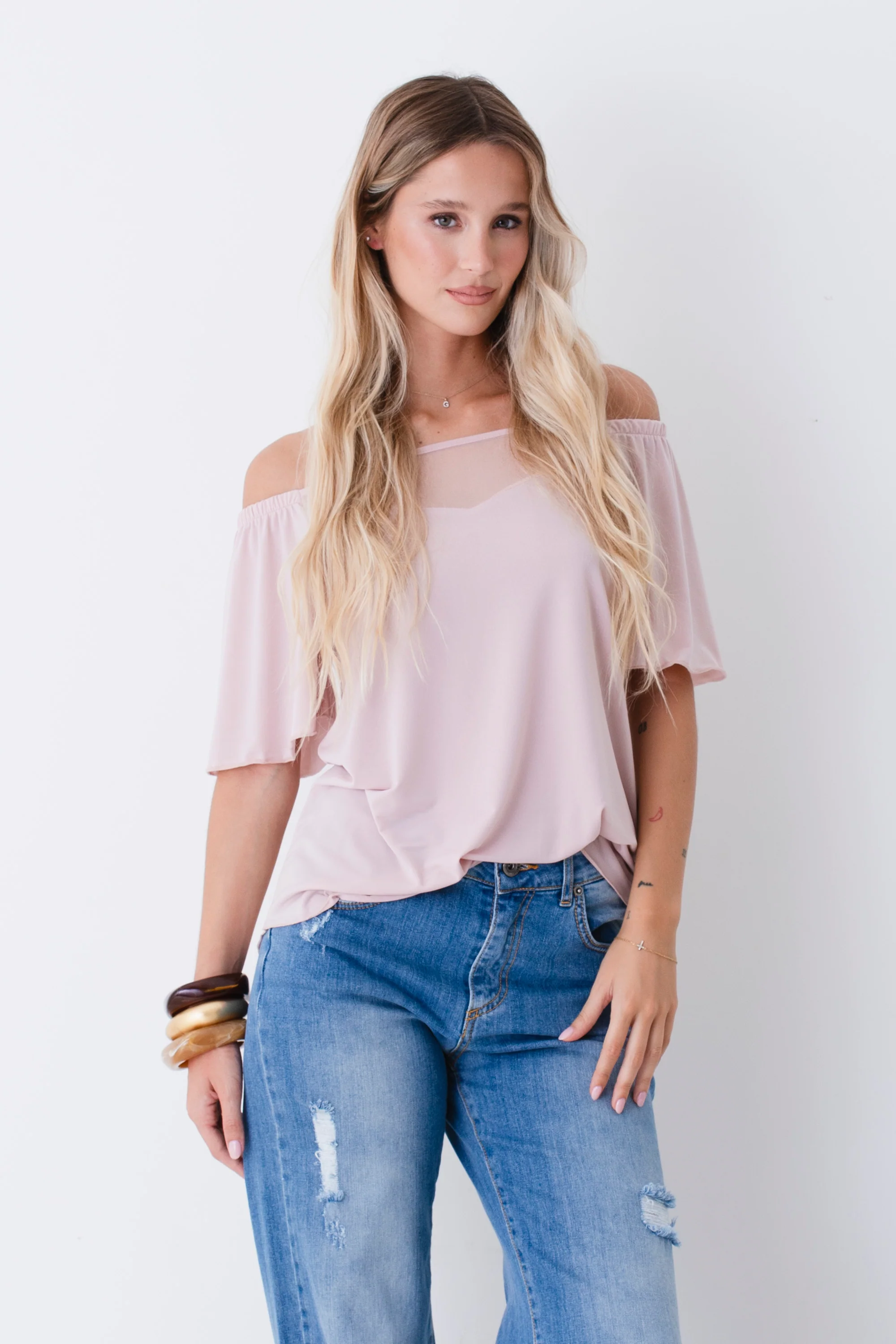 Blusa in jersey elasticizzato con inserto in tulle - PE26 - Image 4