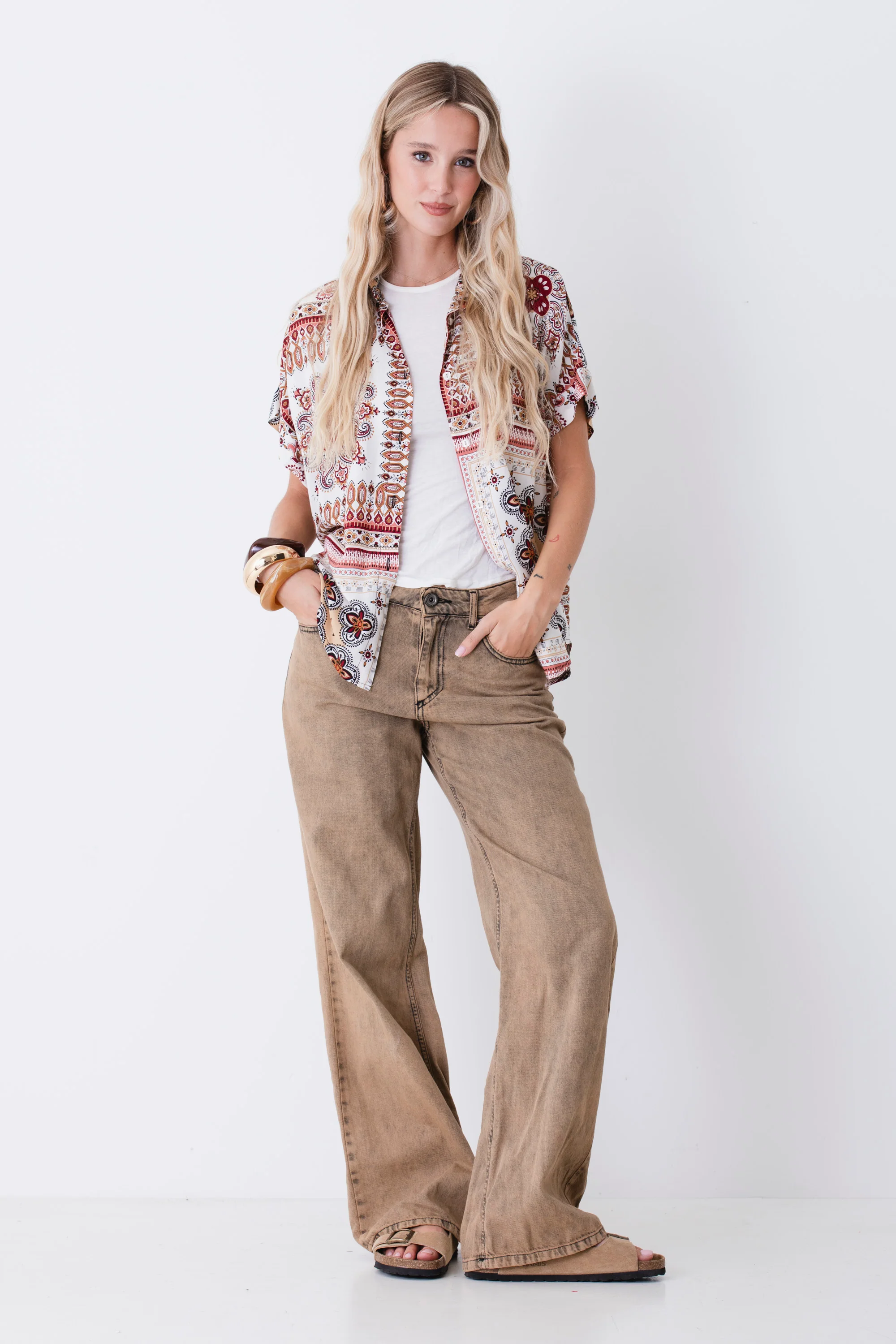 Camicia ampia in viscosa fantasia ornamentale - PE26 - Image 2