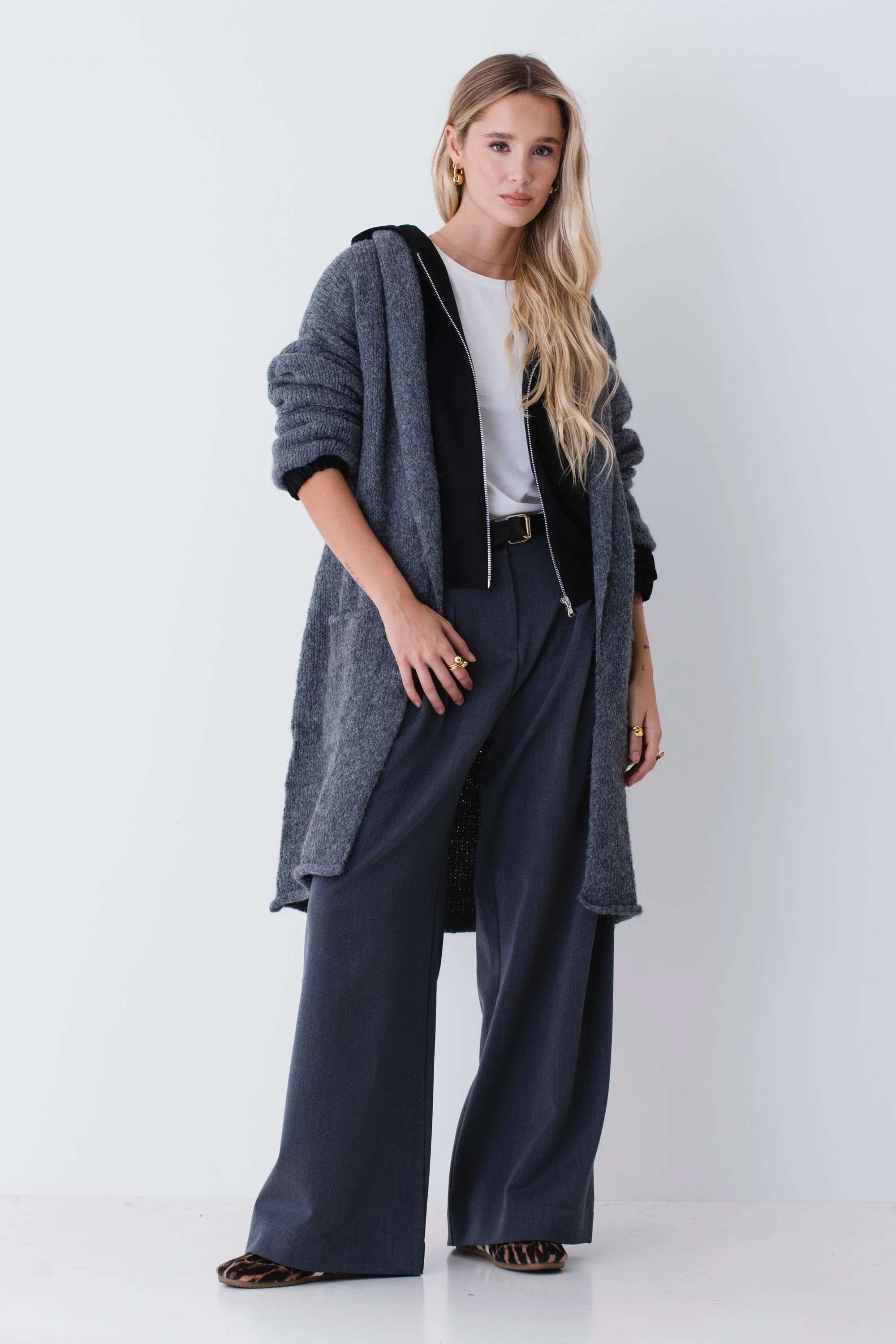 Cardigan lungo con cintura in misto lana - FW26