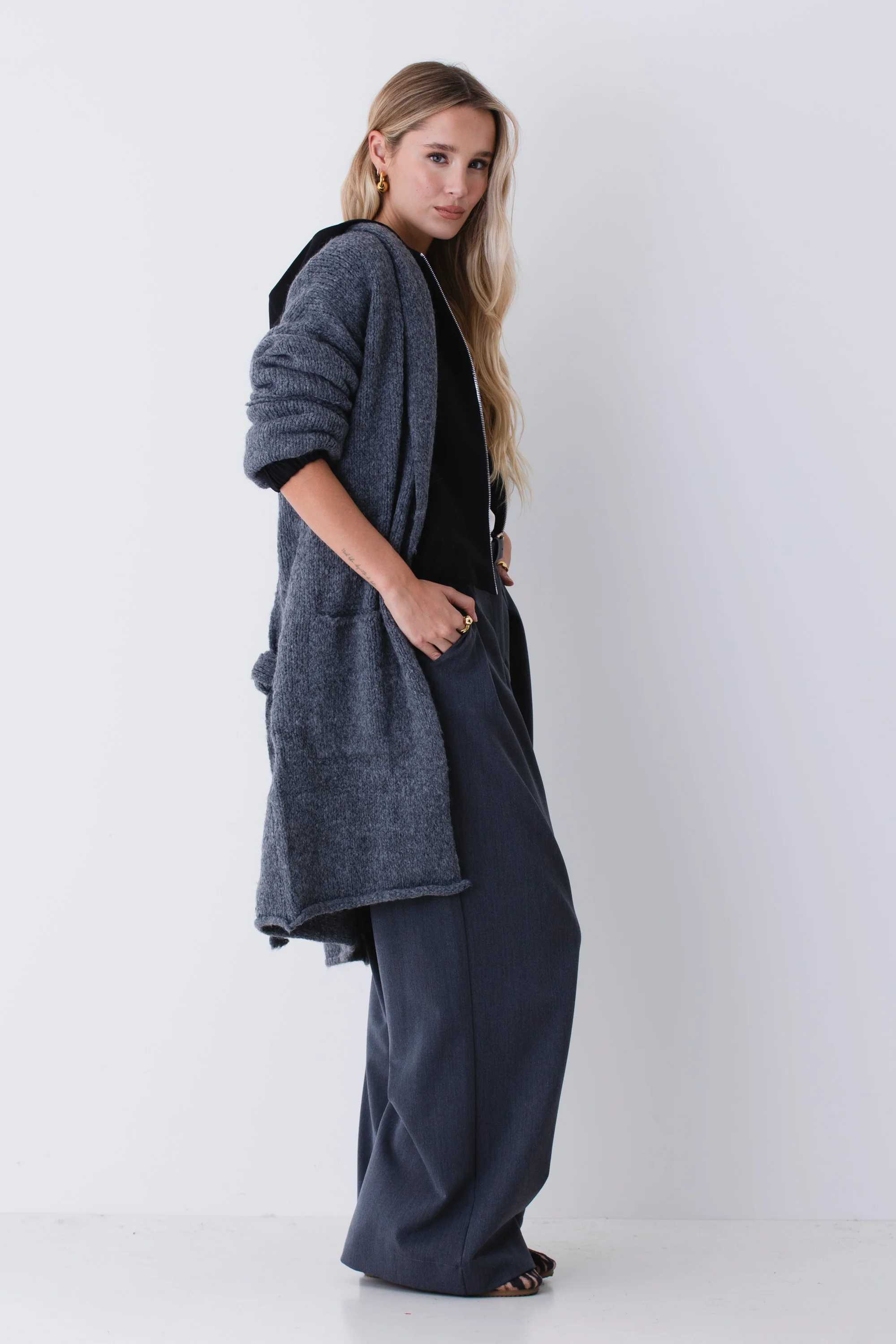 Cardigan lungo con cintura in misto lana - FW26 - Image 2