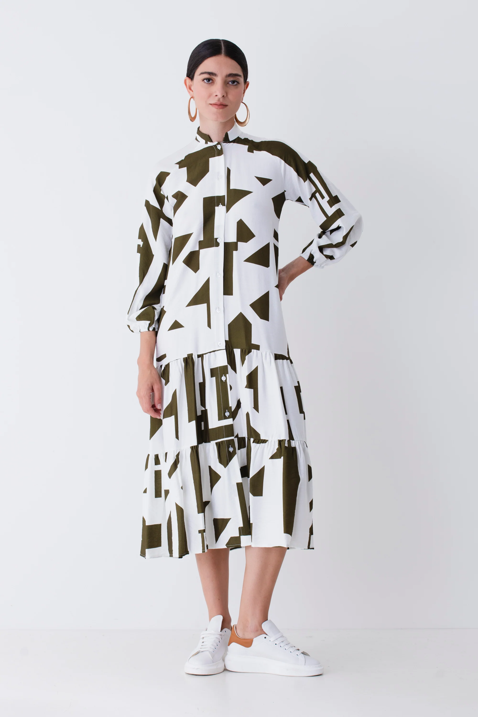 Chemisier in rayon fantasia geometrica - PE25
