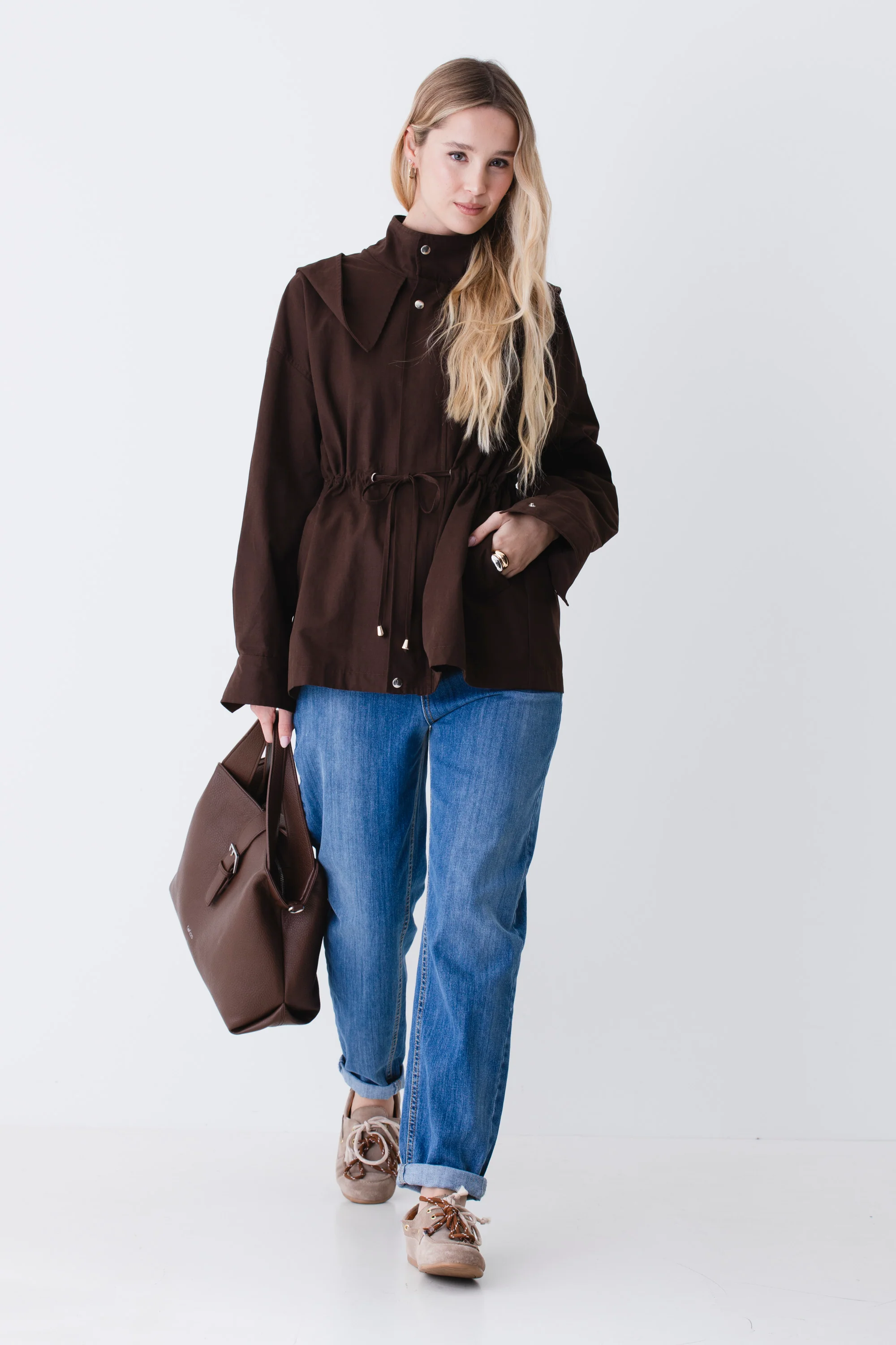 Giacca parka corta con coulisse in cotone - PE26