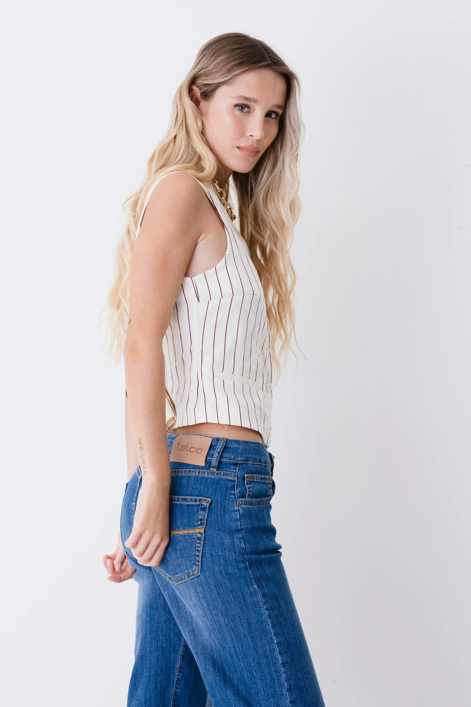 Gilet ad un petto in cotone gessato - PE26 - Image 3