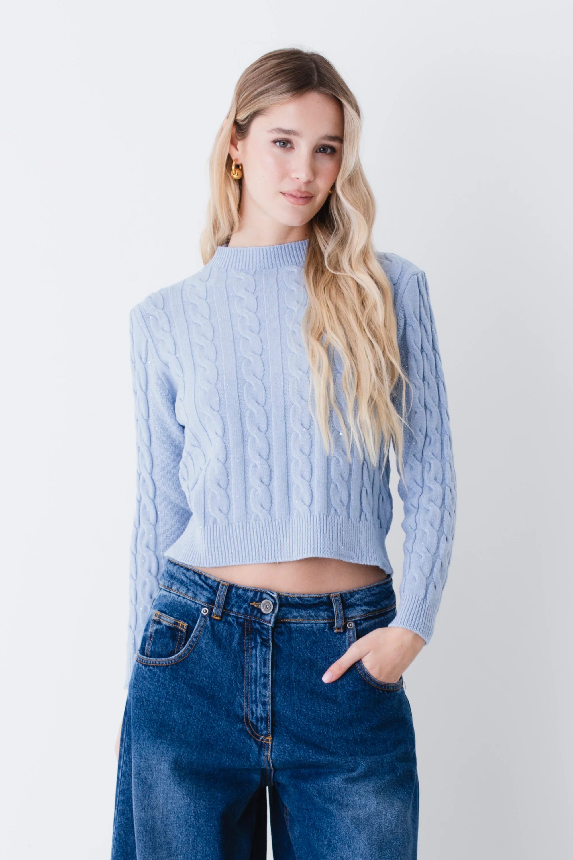 Maglia a trecce con mini paillettes - FW26