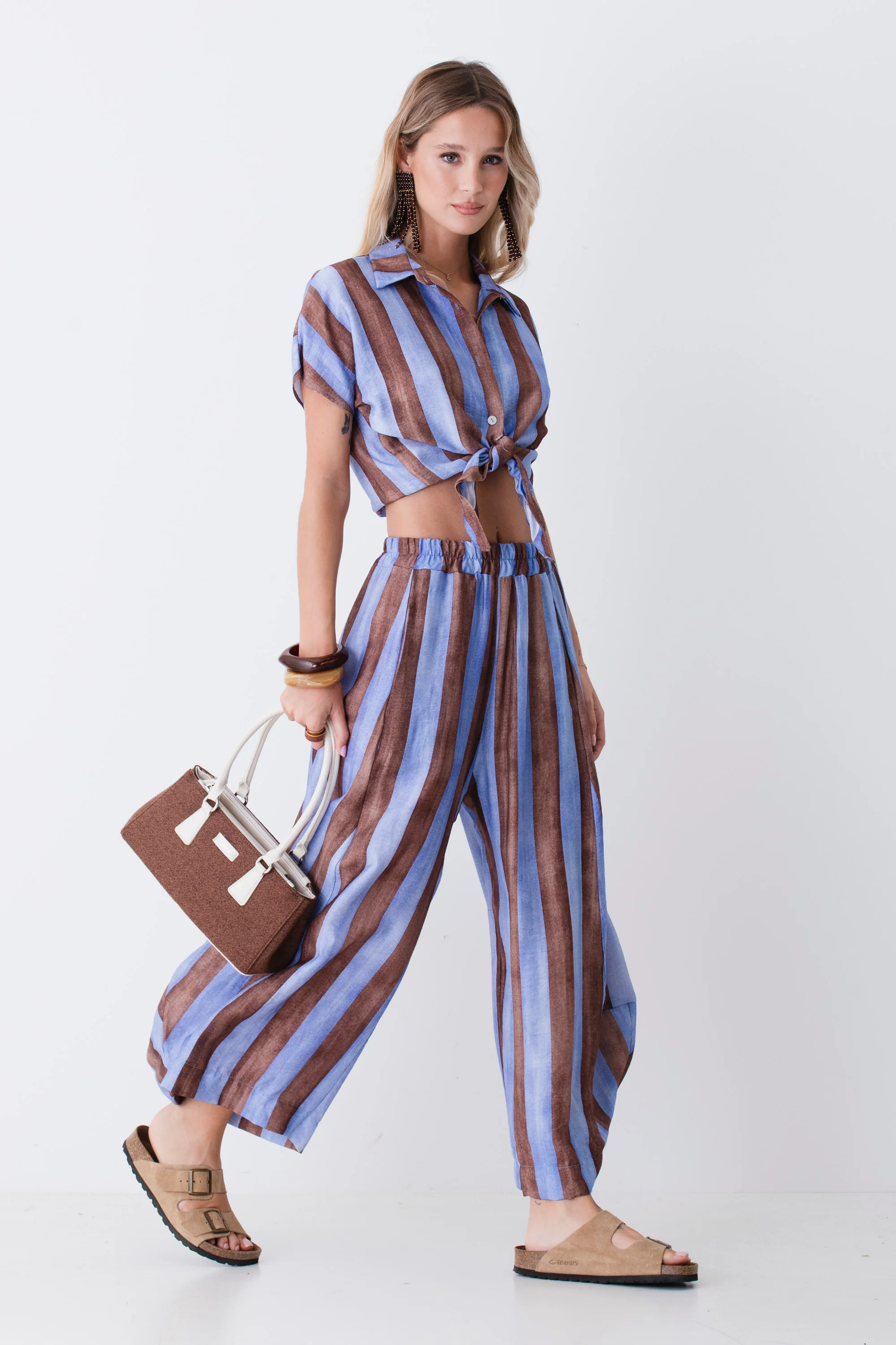 Pantalone balloon a righe in misto viscosa - PE26