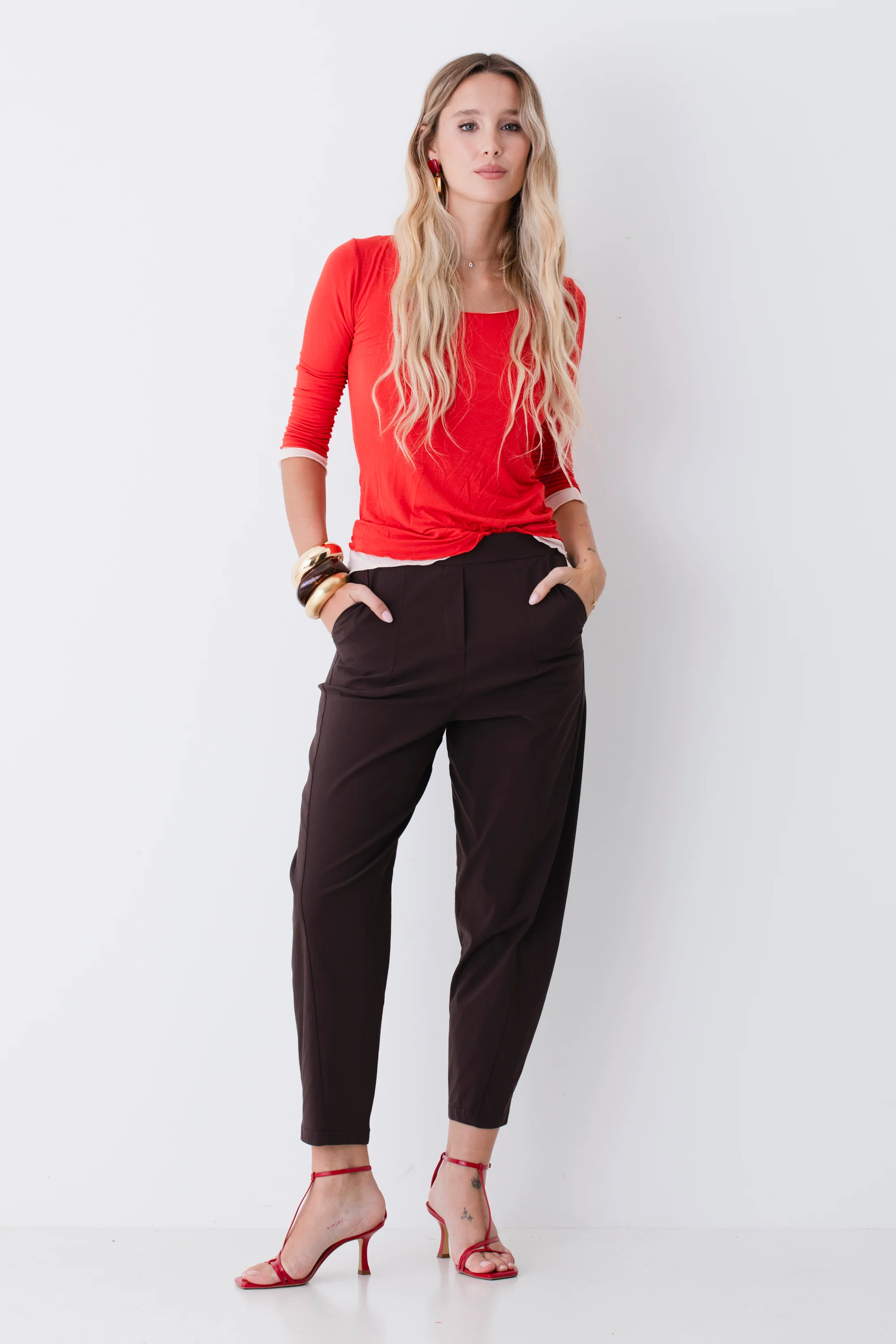 Pantalone barrel fit in misto viscosa - PE26