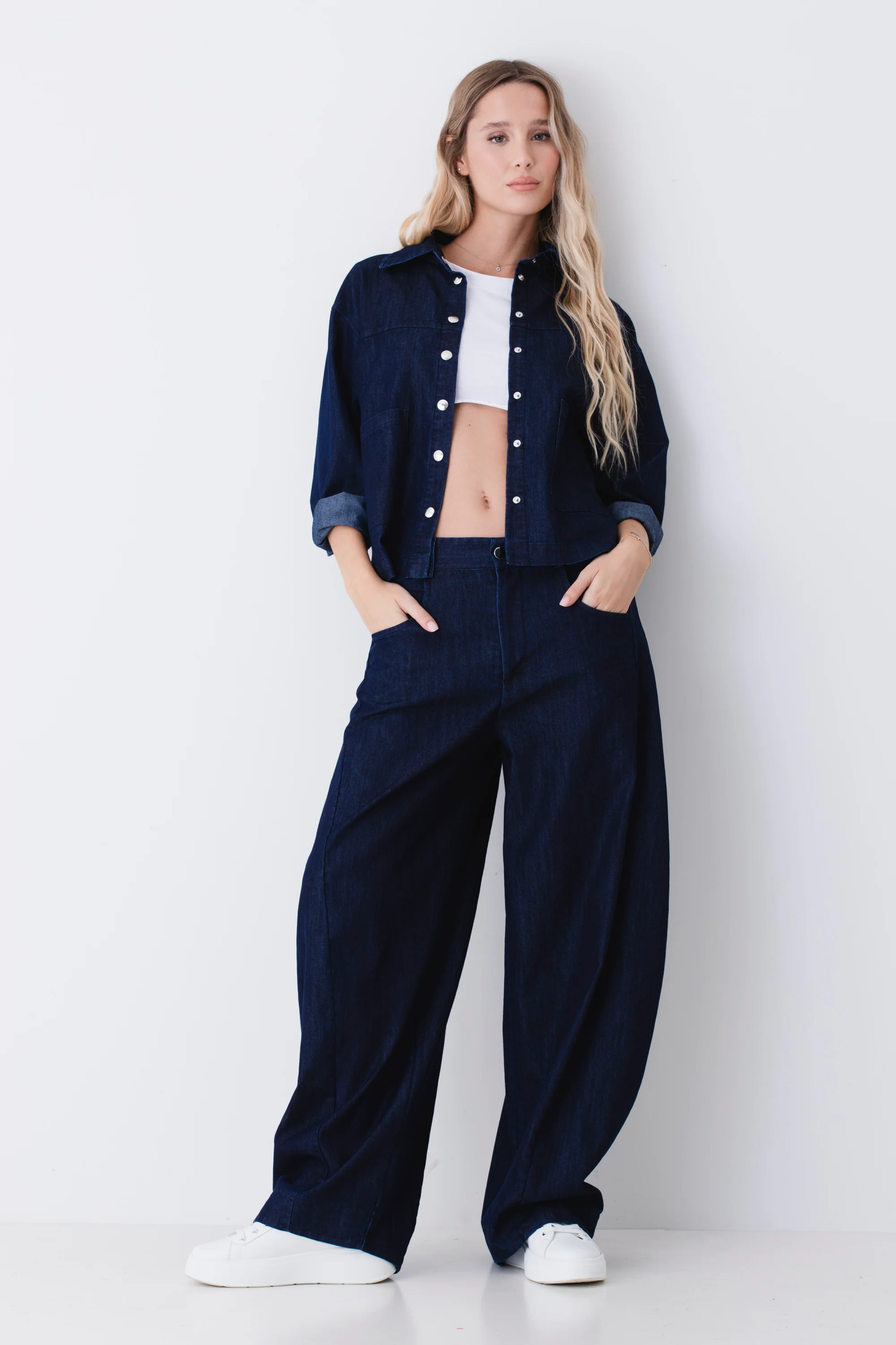 Pantalone barrel fit in tessuto effetto jeans - PE26 - Image 5