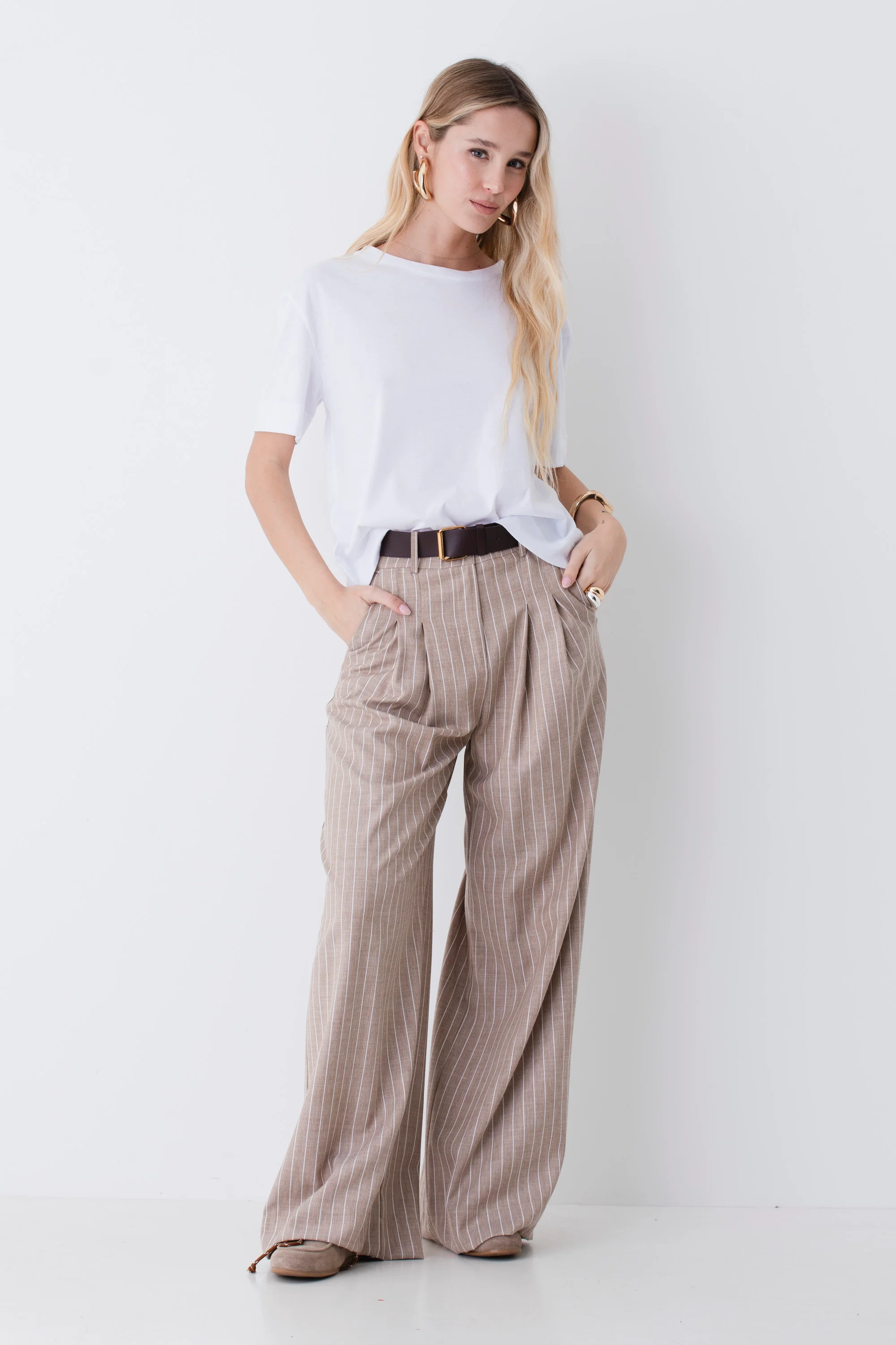 Pantalone palazzo con cintura in tessuto gessato - PE26 - Image 4