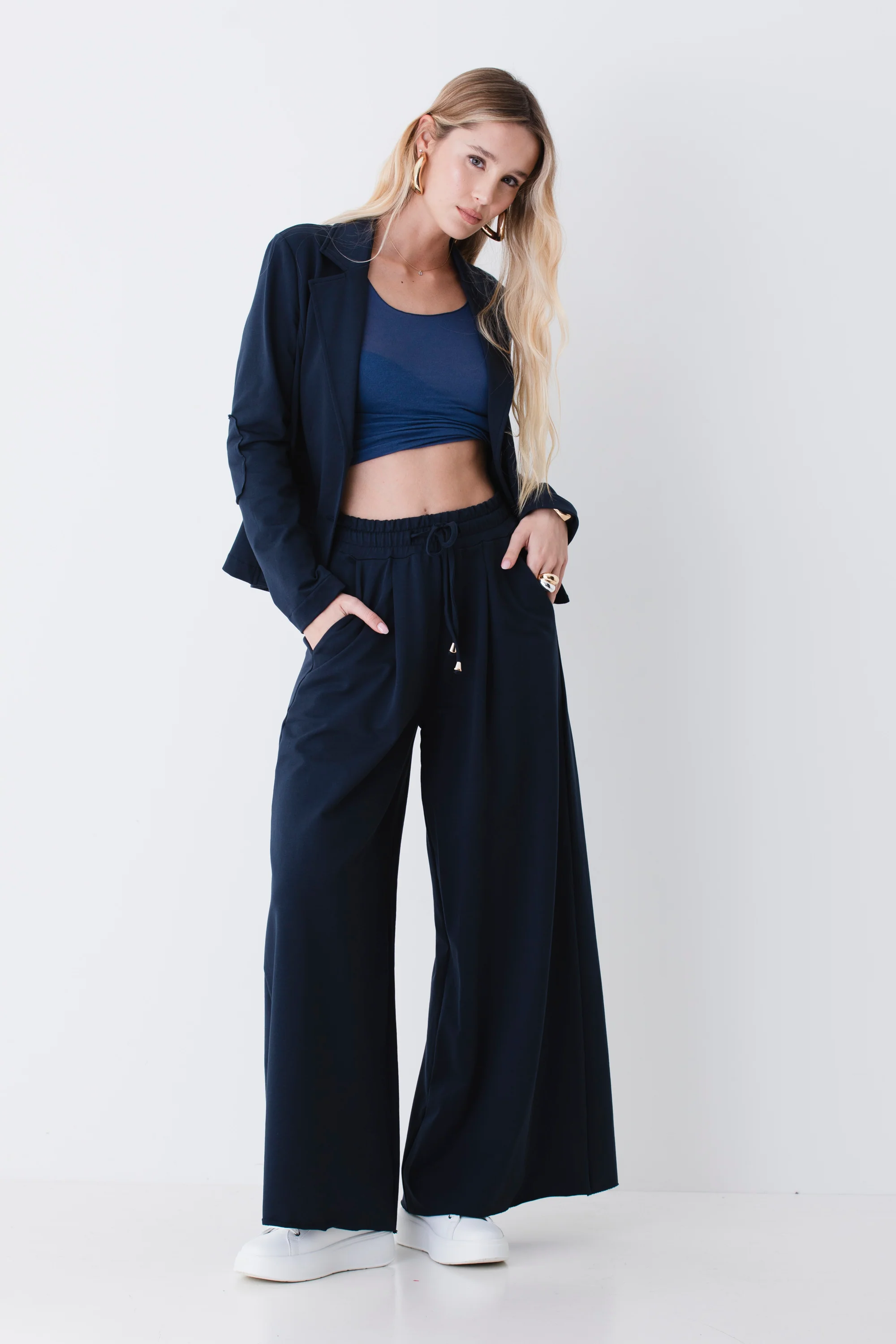 Pantalone palazzo con coulisse in felpa di cotone - PE26