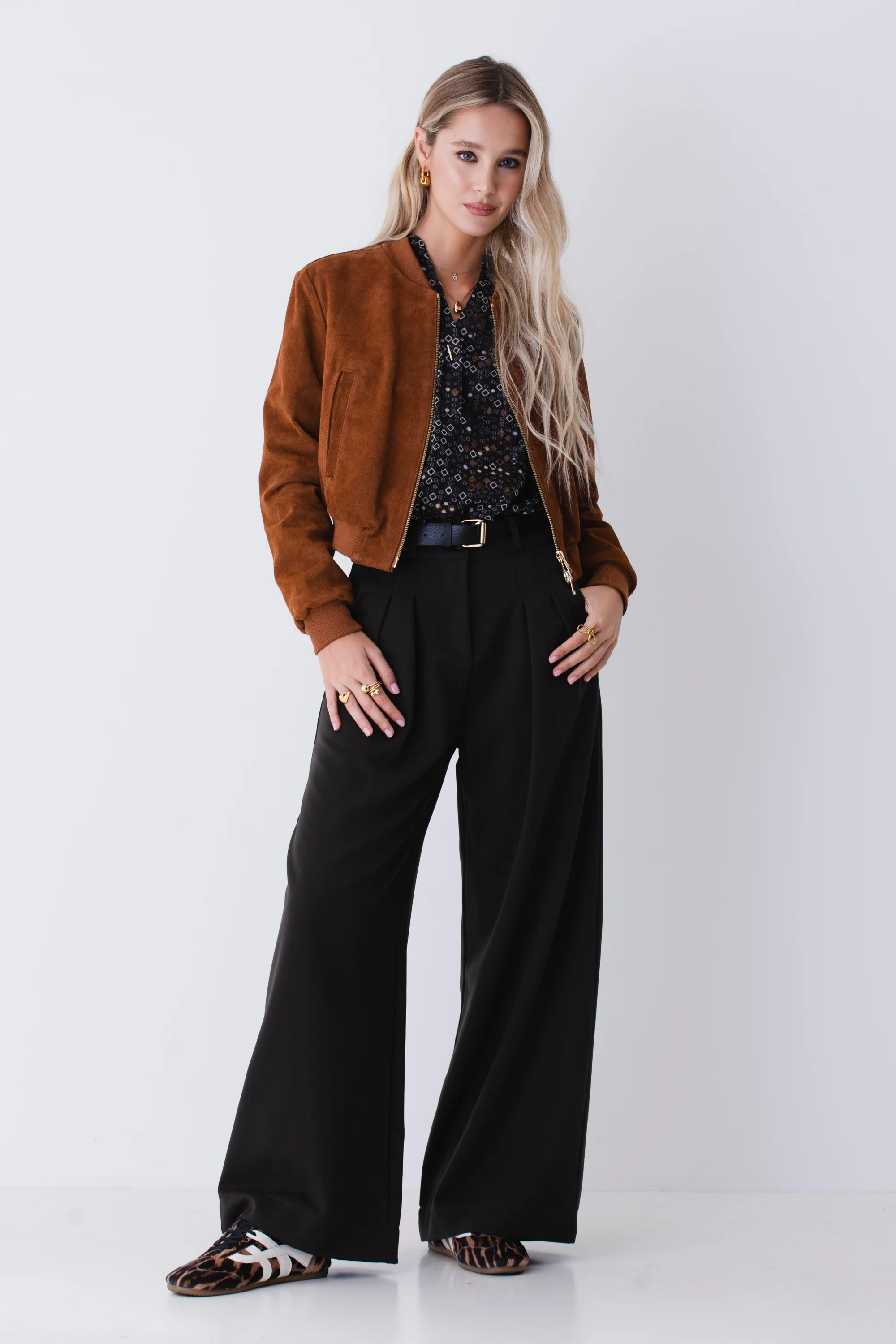 Pantalone palazzo con pinces in mano lana - FW26