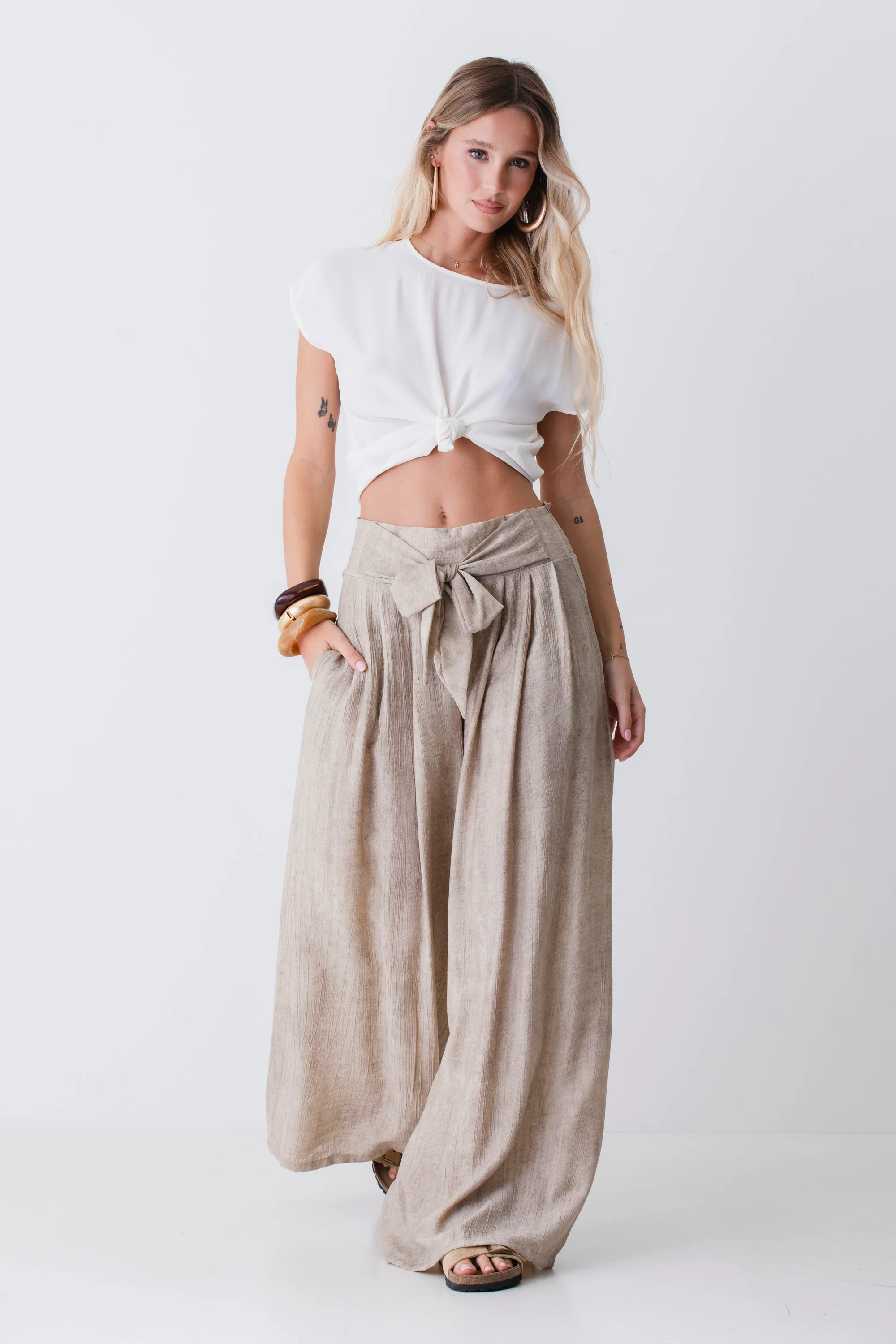 Pantalone palazzo in misto viscosa con fiocco - PE26 - Image 2