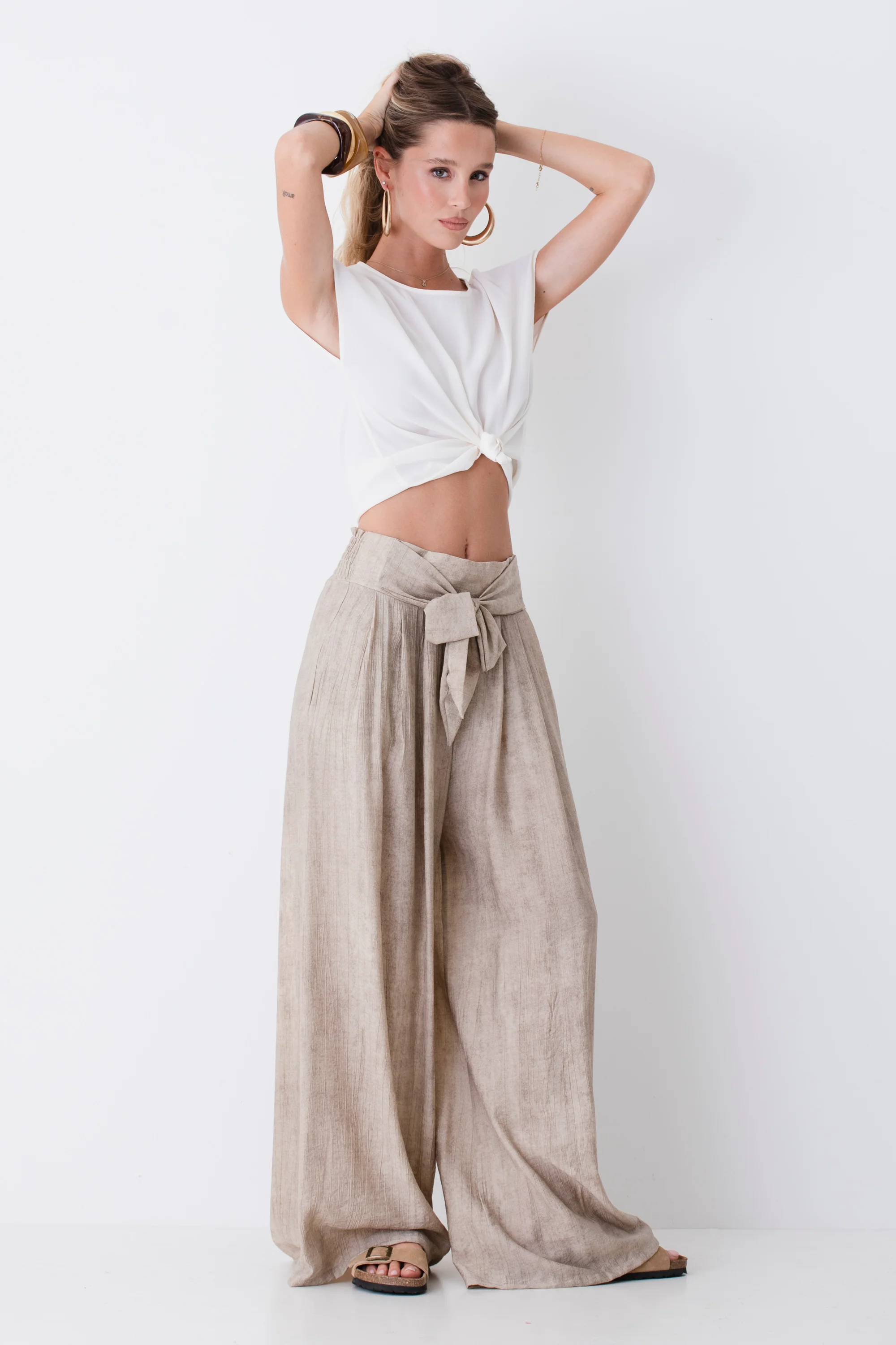 Pantalone palazzo in misto viscosa con fiocco - PE26 - Image 3