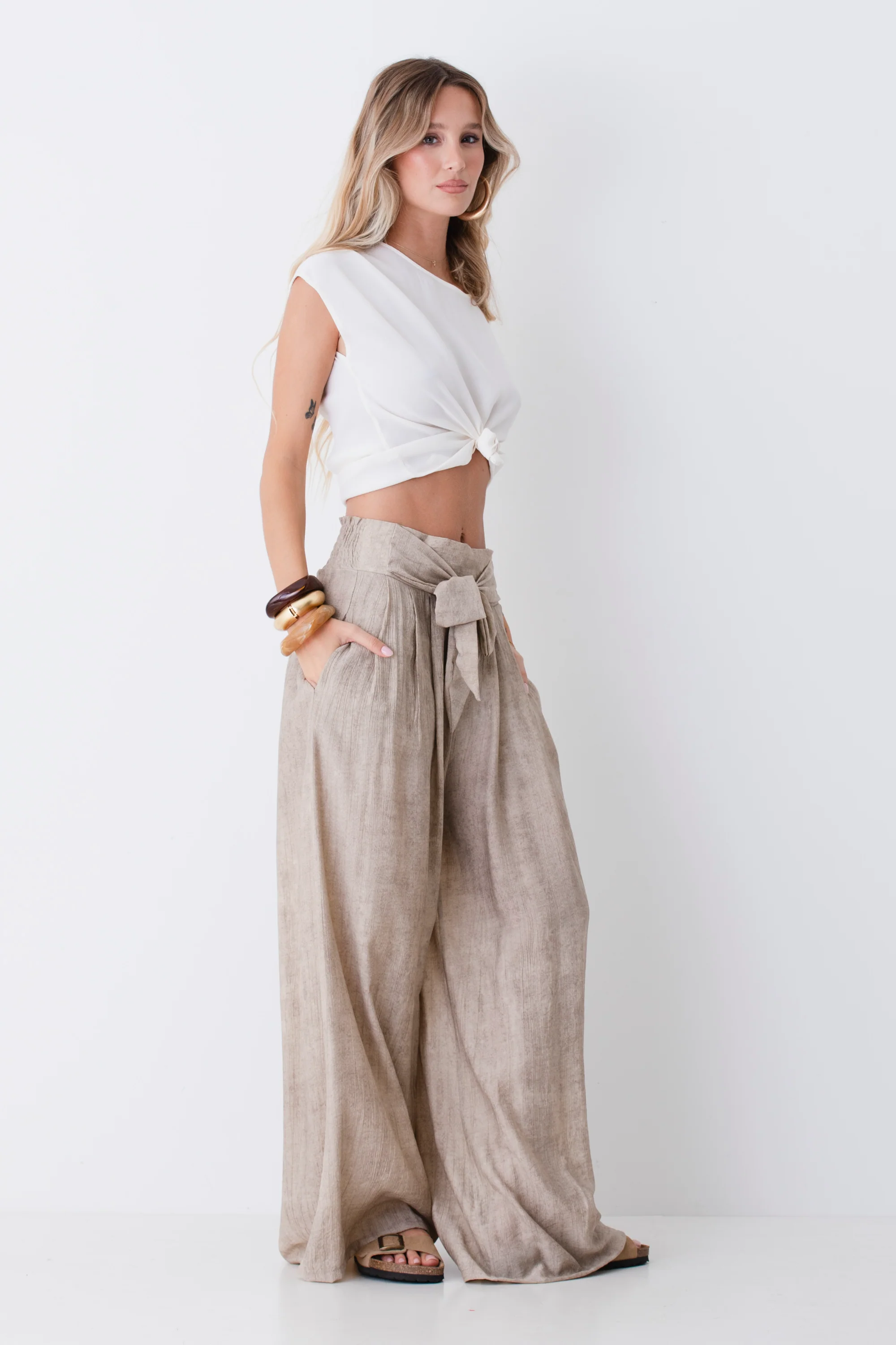 Pantalone palazzo in misto viscosa con fiocco - PE26 - Image 5