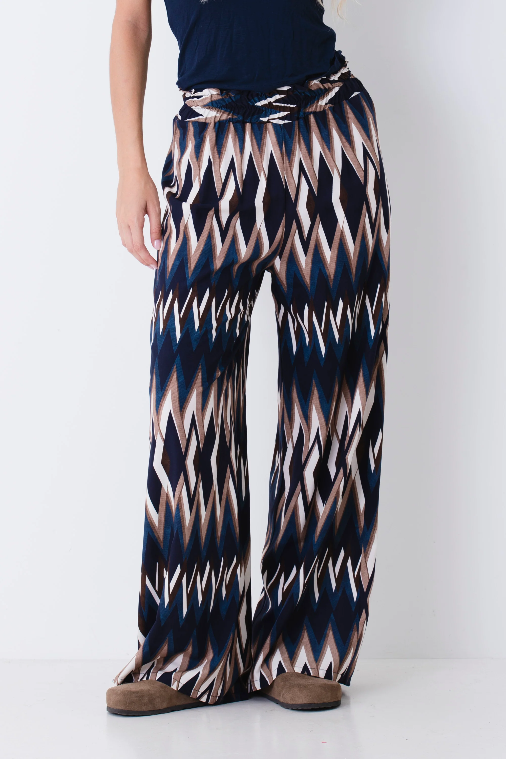 Pantalone palazzo in viscosa fantasia chevron - PE26