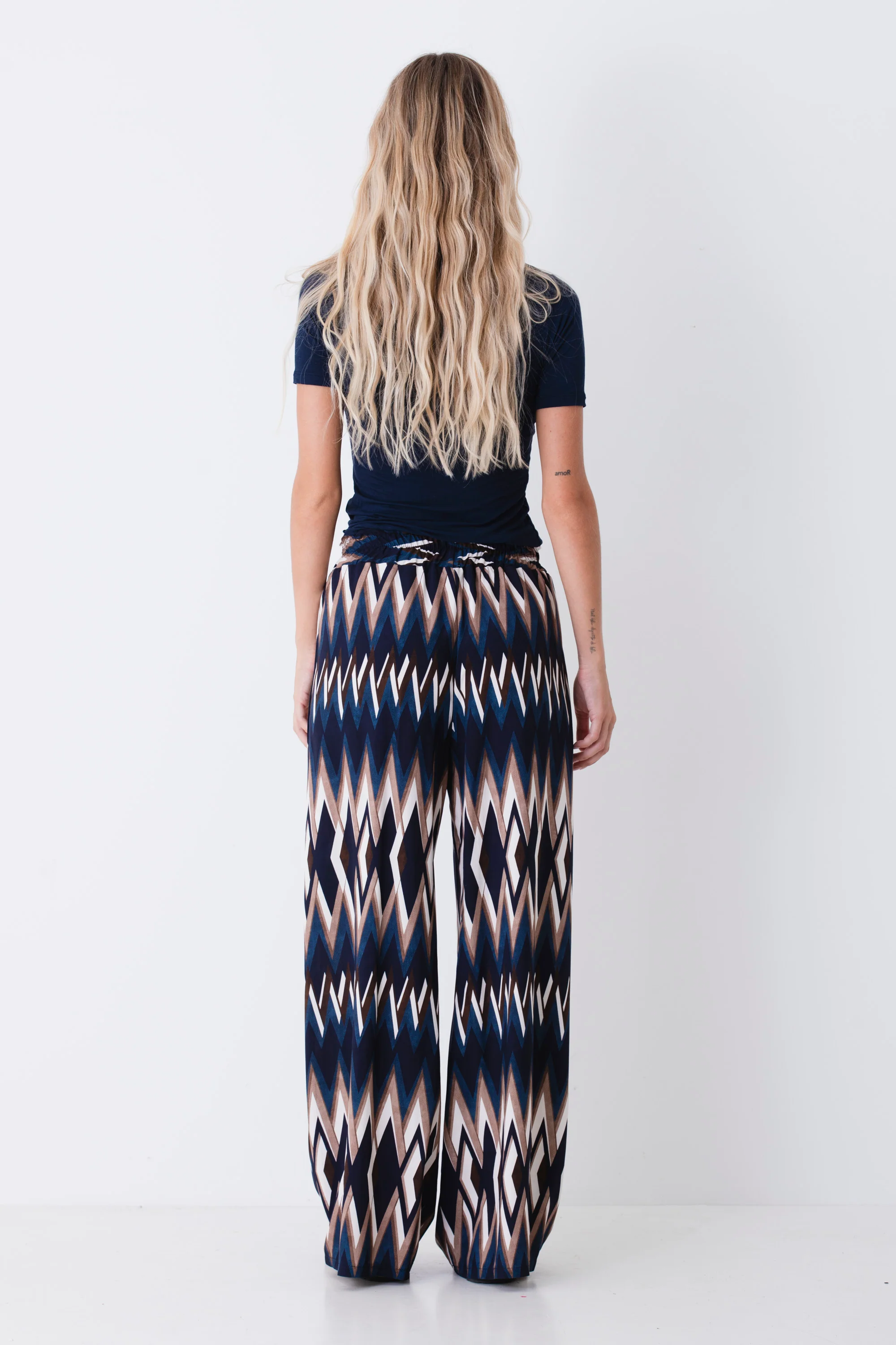 Pantalone palazzo in viscosa fantasia chevron - PE26 - Image 6