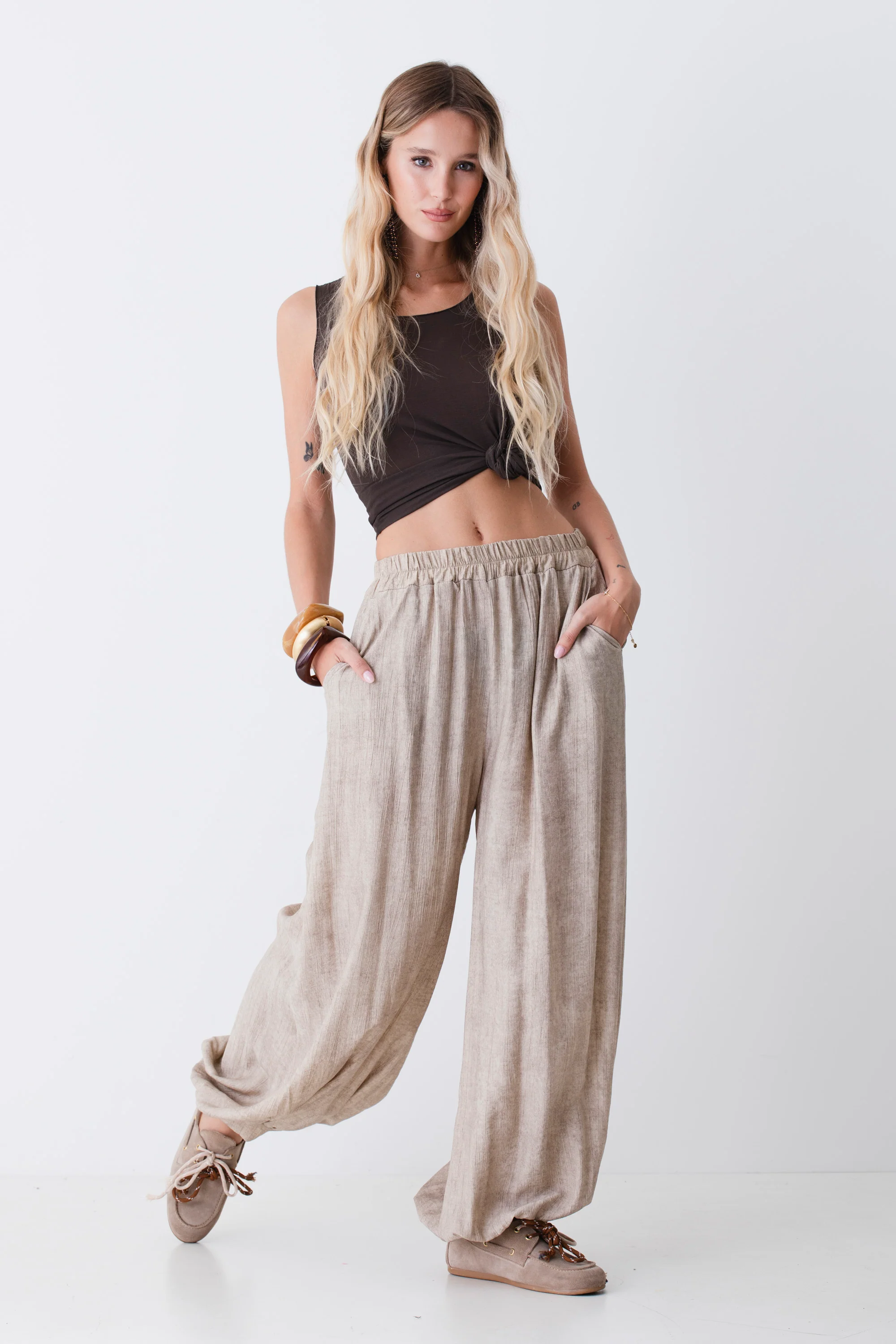 Pantaloni da gaucho vita elasticizzata in misto viscosa - PE26 - Image 2