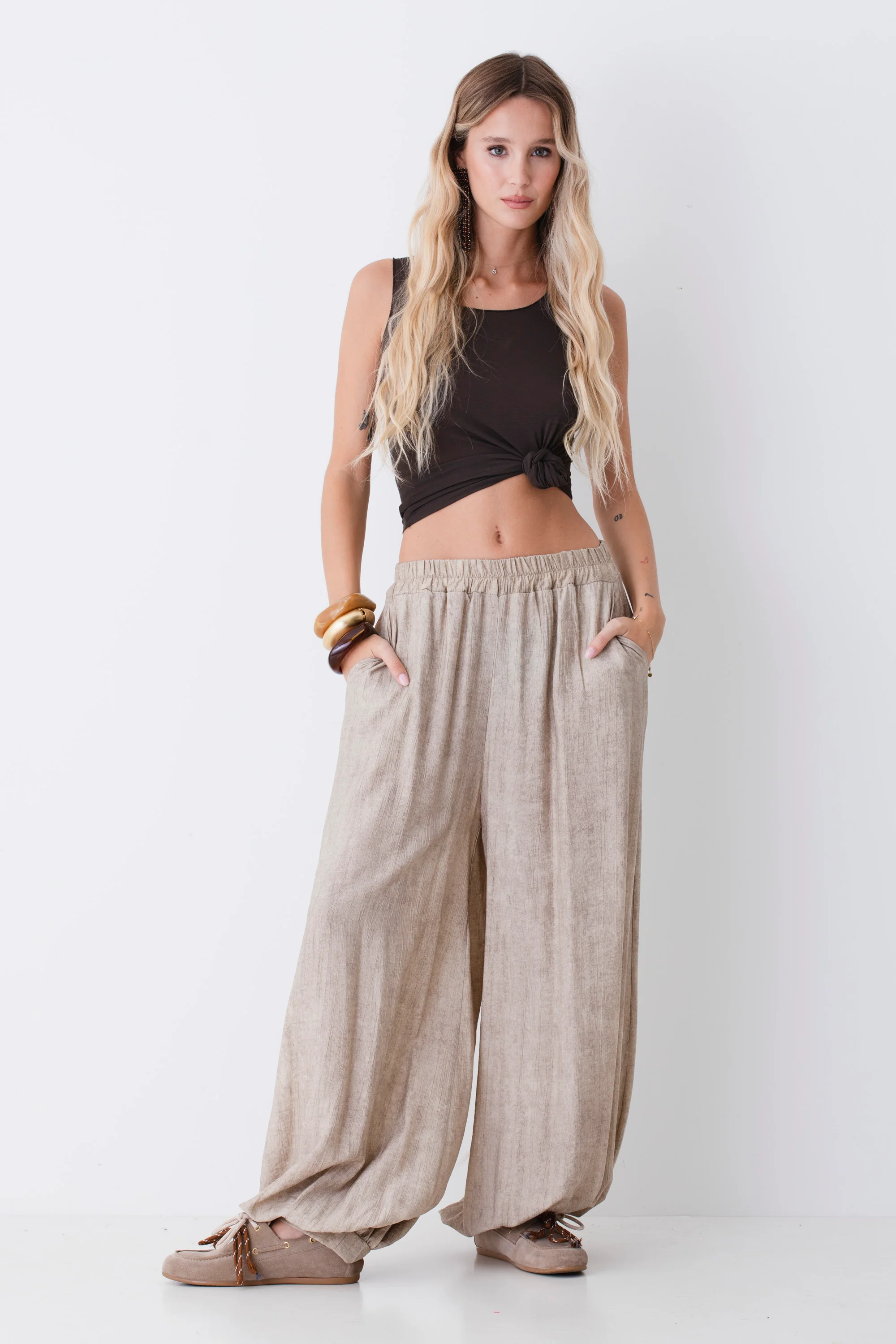 Pantaloni da gaucho vita elasticizzata in misto viscosa - PE26 - Image 3